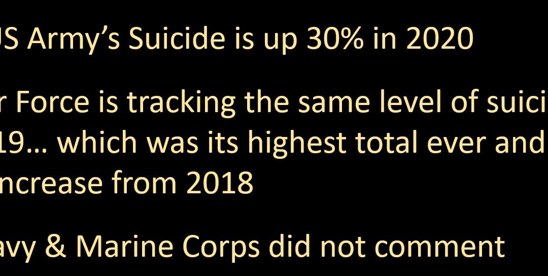 NEWS & COMMENTARY:  the AP reports US Army suicides is up 30%, DOD estimates are up 20% — anybody surprised?  It’s ISOLATION